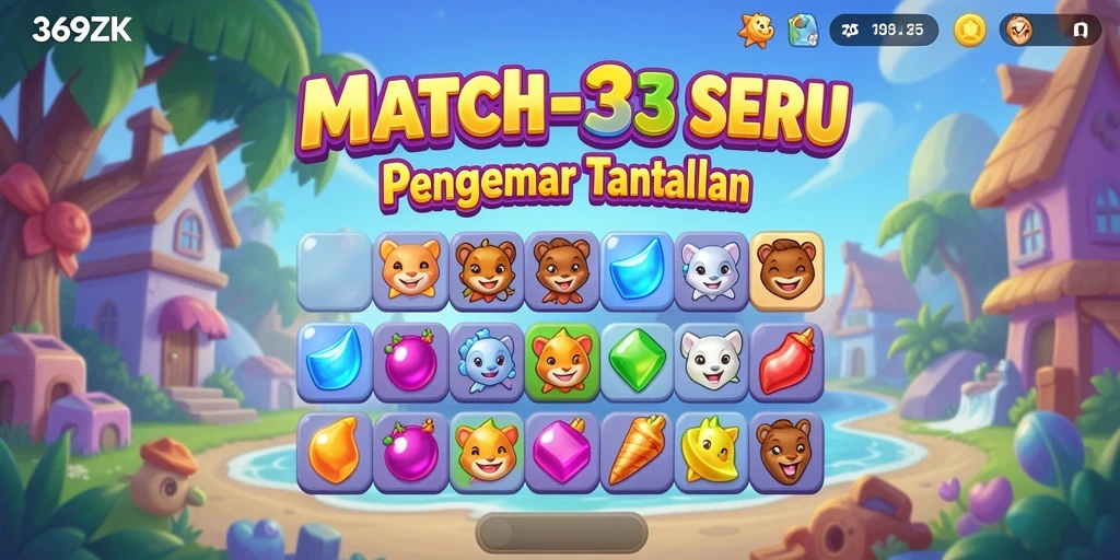 Tampilan gameplay 369ZK yang mendebarkan di level Match-3.