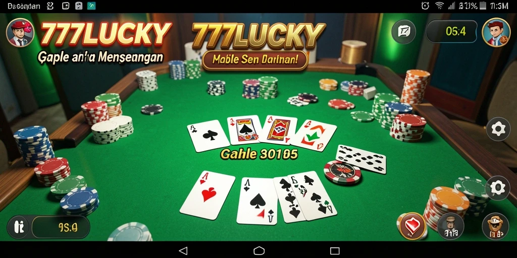 Screenshot gameplay utama dari 777LUCKY yang menggambarkan serunya bermain Gaple.