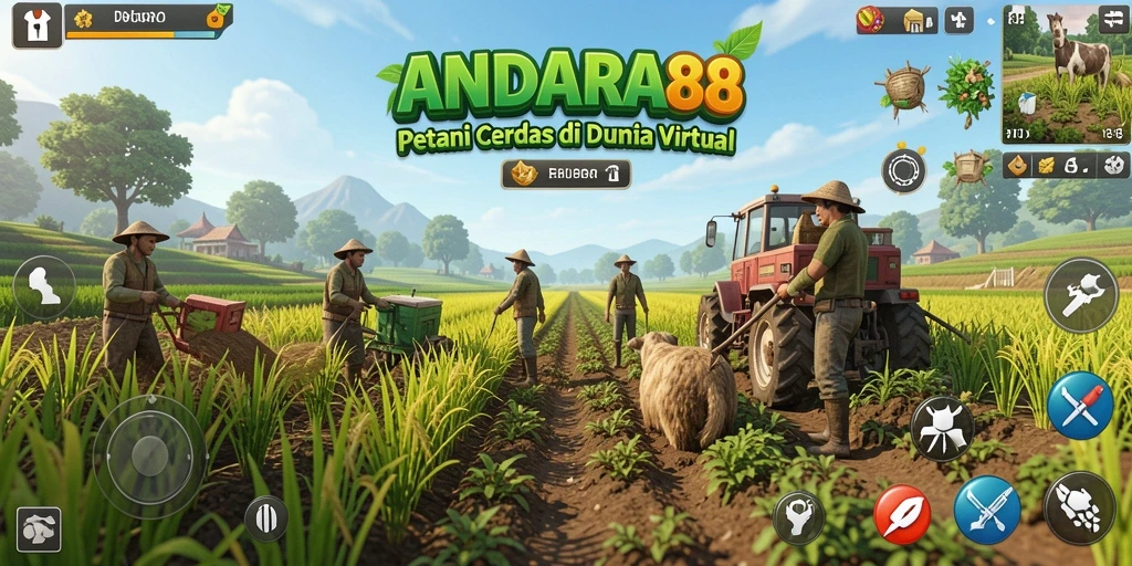 Tampilan gameplay ANDARA88 yang memukau dengan lahan pertanian yang subur.