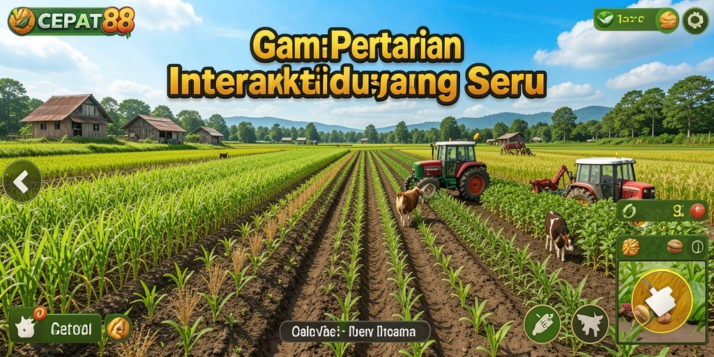 Tampilan seru gameplay bertani di CEPAT88 dengan ladang yang subur.