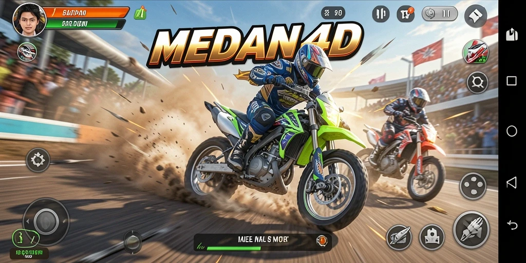 Gameplay MEDAN4D menunjukkan balapan motor yang menegangkan.