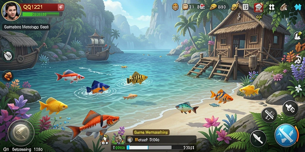 Tampilan gameplay memancing yang seru dan mendebarkan.